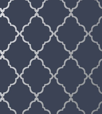 Anna French Klein Trellis Silver on Navy tapéta - Paisley Home