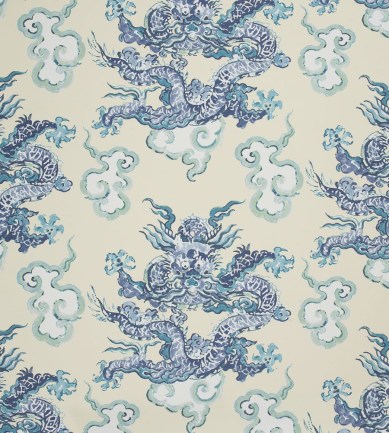 Jim Thompson No.9 Dragon Dance Antique Blue tapéta - Paisley Home