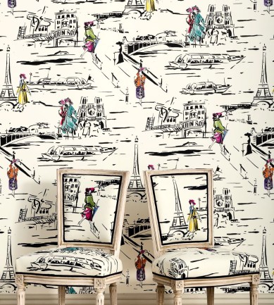 Manuel Canovas La Parisienne Noir et Blanc tapéta - Paisley Home