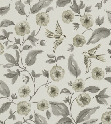 Sanderson Bird Blossom Charcoal, Gilver tapéta - Paisley Home