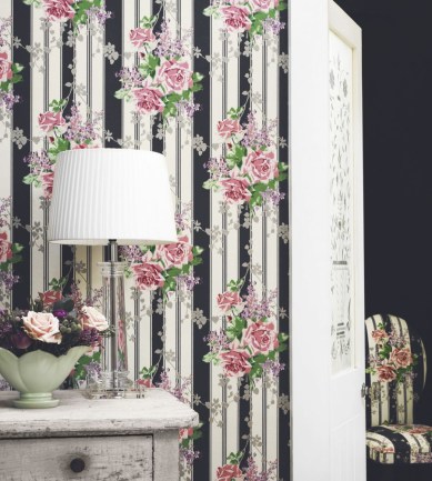 Sanderson Cecile Rose Ebony/Rose tapéta - Paisley Home