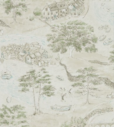 Sanderson Sea Houses Green/Sand tapéta