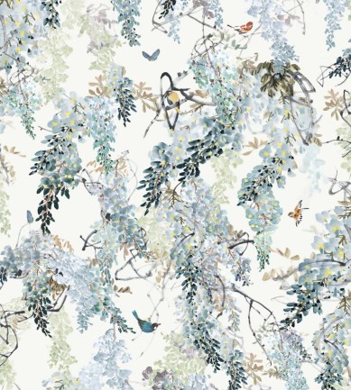 Sanderson Wisteria Fall Panel B Aqua tapéta - Paisley Home