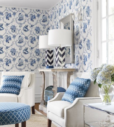 Thibaut Sumba Shell Blue on Natural tapéta - Paisley Home