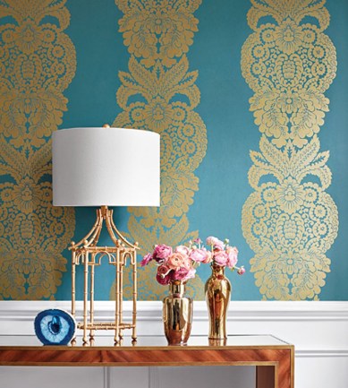 Thibaut Rowan Damask Metallic Silver/Black tapéta - Paisley Home