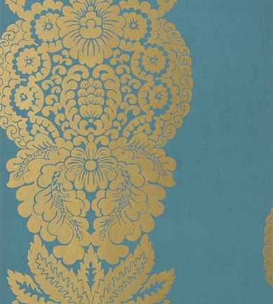 Thibaut Rowan Damask Metallic Gold/Peacock tapéta - Paisley Home