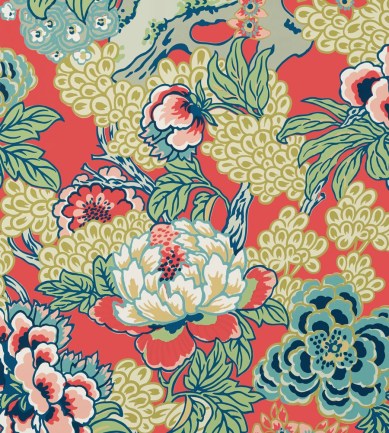 Thibaut Honshu Coral and Green tapéta