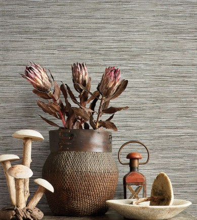 Thibaut Jindo Grass Charcoal / Metallic Silver tapéta - Paisley Home