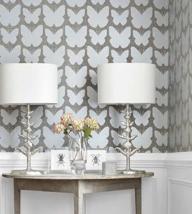 Thibaut Aldora Silver on Charcoal tapéta - Paisley Home
