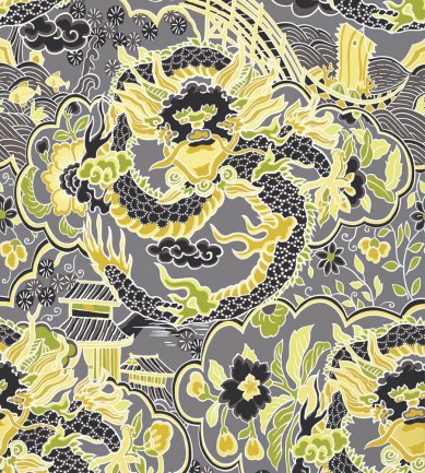 Thibaut Imperial Dragon Charcoal and Yellow tapéta - Paisley Home