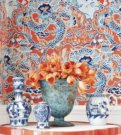 Thibaut Imperial Dragon Navy and Green tapéta - Paisley Home