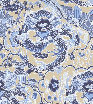 Thibaut Imperial Dragon Blue and Tan tapéta - Paisley Home