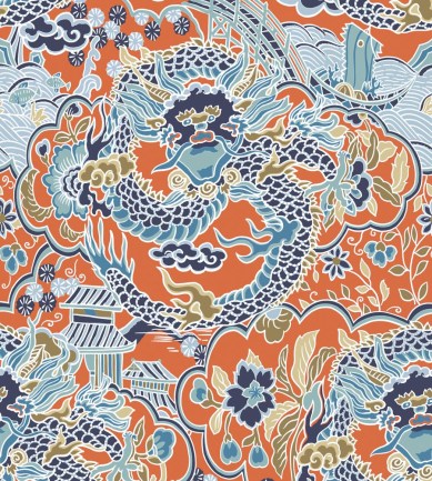 Thibaut Imperial Dragon Turquoise tapéta - Paisley Home