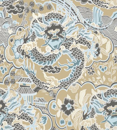 Thibaut Imperial Dragon Aqua and Beige tapéta - Paisley Home