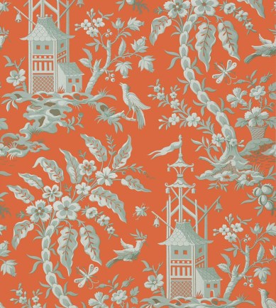 Thibaut Pagoda Garden Coral tapéta - Paisley Home