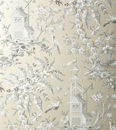 Thibaut Pagoda Garden Metallic Pewter tapéta - Paisley Home