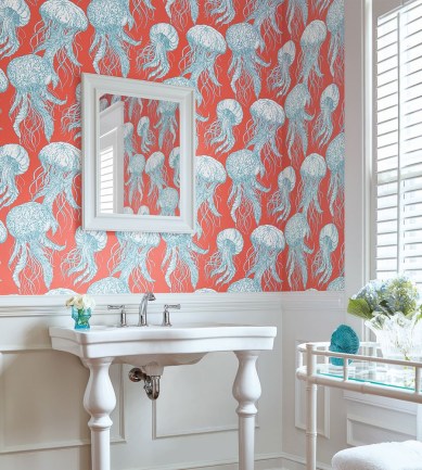 Thibaut Jelly Fish Bloom Blue-Beige tapéta - Paisley Home