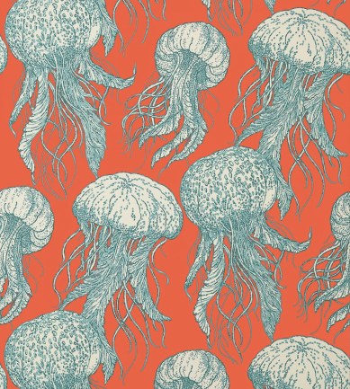 Thibaut Jelly Fish Bloom Coral-Turquoise tapéta - Paisley Home