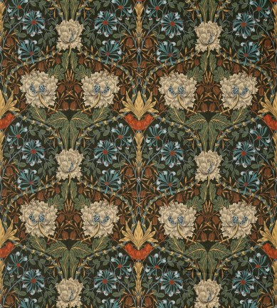William Morris Honeysuckle and Tulip Velvet Forest-Chestnut textil