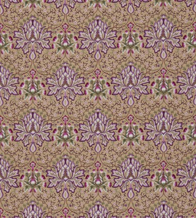 William Morris Artichoke Embroidery Aubergine-Gold textil