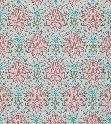 William Morris Artichoke Embroidery Aqua-Coral textil